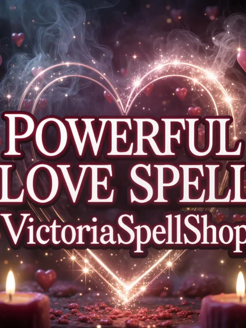 Glowing heart energy symbol with red candles and magical sparkles for Powerful Love Spell and relationship connection ritual.