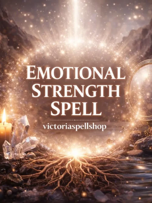 Glowing tree roots connecting to earth energy with mirror and crystals for Emotional Strength Spell and grounding ritual.