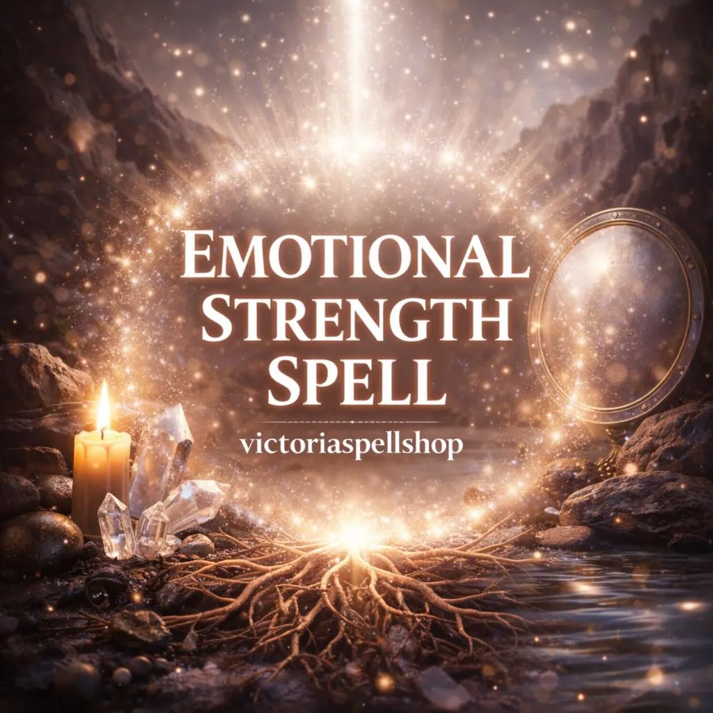 Glowing tree roots connecting to earth energy with mirror and crystals for Emotional Strength Spell and grounding ritual.